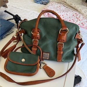 Dooney & Bourke Green Bristol Satchel Pebble Leather with Tan Trim
